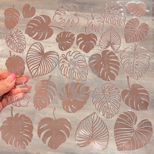 METALLIC UV DTF SHEET 063 Monstera - Rose Gold