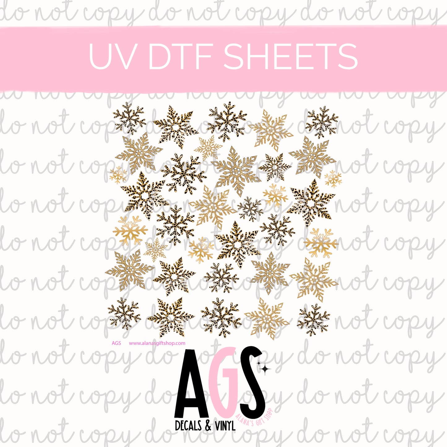 UV DTF SHEET 050 Gold Snowflakes