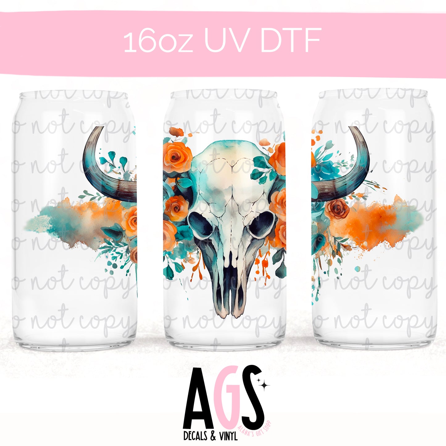 UV DTF -  Bull Skull Floral