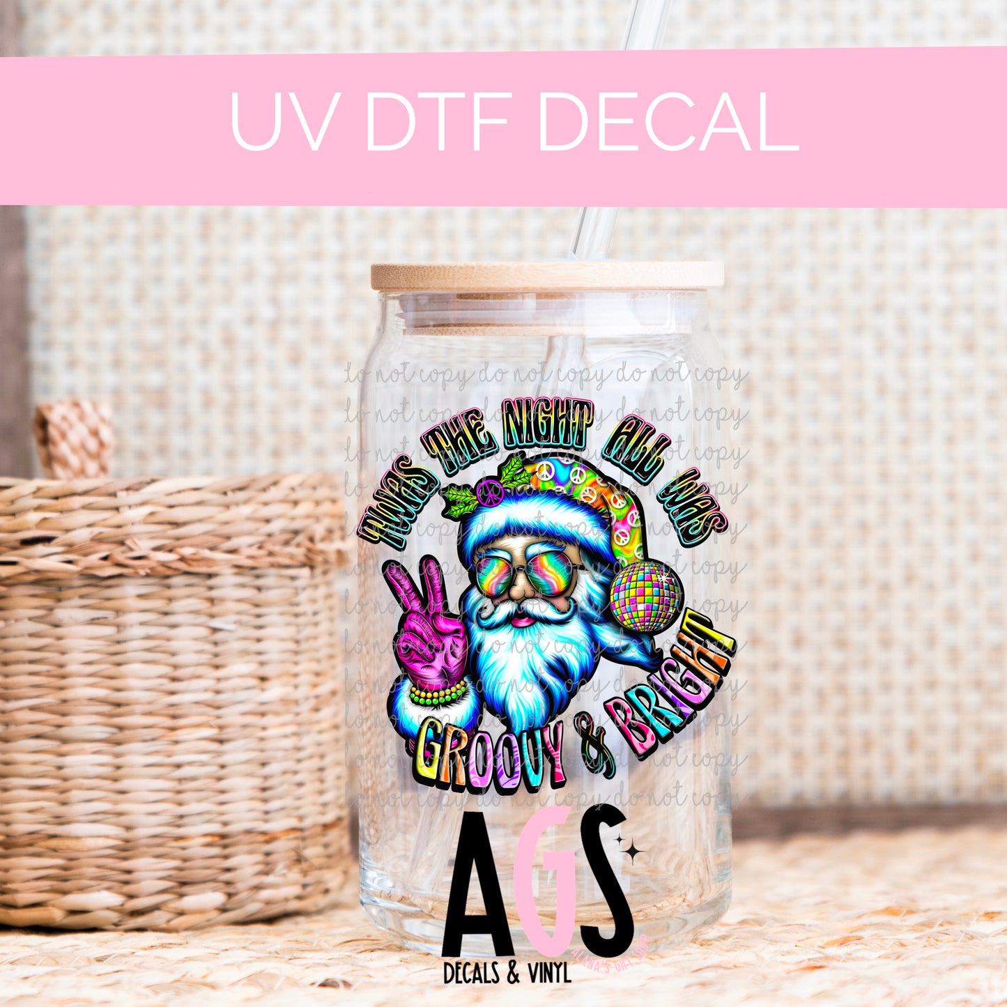 UV DTF DECAL- 026 Groovy & Bright Santa