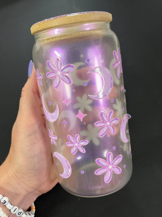 16oz glads can- Lavender glass and lavender floweres-DO NOT ORDER WITH VINYL-