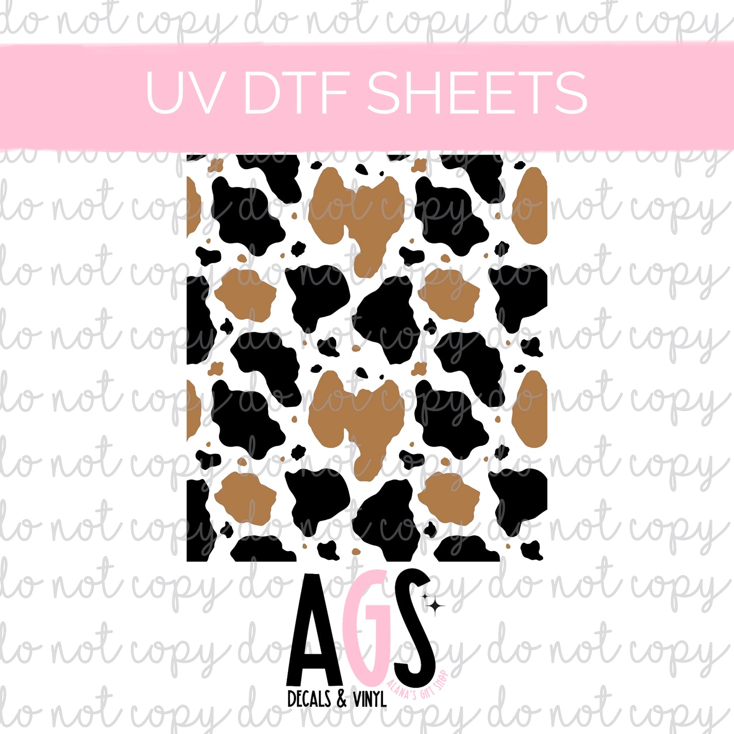 UV DTF SHEET- Brown Black Cow Print