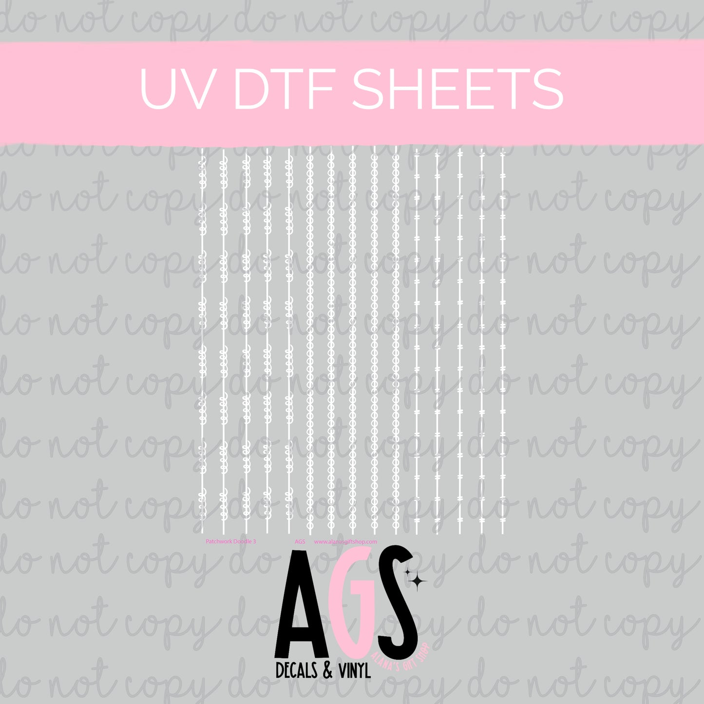 UV DTF SHEET 019 Patchwork Doodle Lines 3 White
