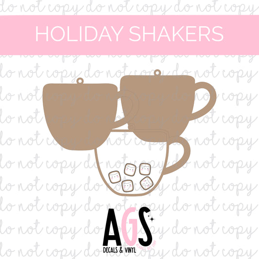 Acrylic Ornament Shaker Set Cup Of Cocoa W/ Marshmellows
