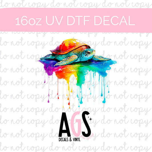 UV DTF DECAL - Rainbow Turtle Drip