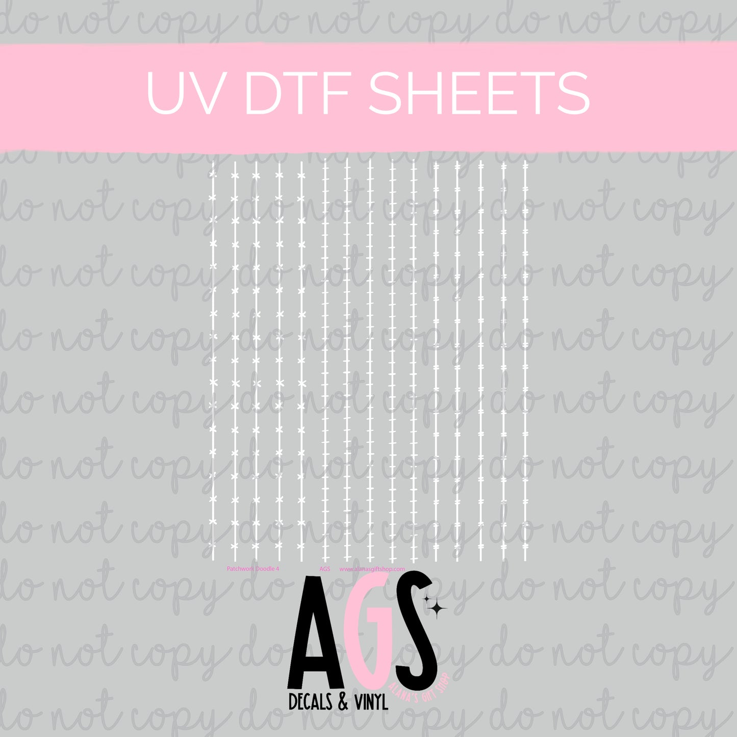UV DTF SHEET 030 Patchwork Doodle Lines 4 White