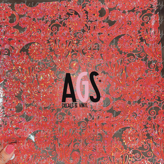 METALLIC UV DTF SHEET 067 Tooled Leather - Red - Shattered