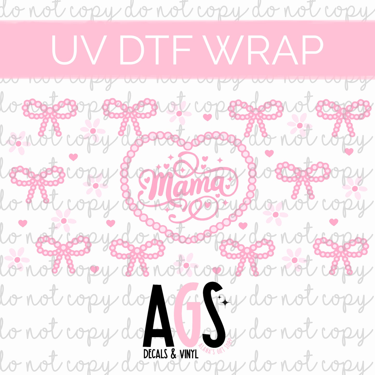 UV DTF WRAP 111 Mama Pink Bows & Pearls