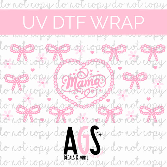 UV DTF WRAP 111 Mama Pink Bows & Pearls