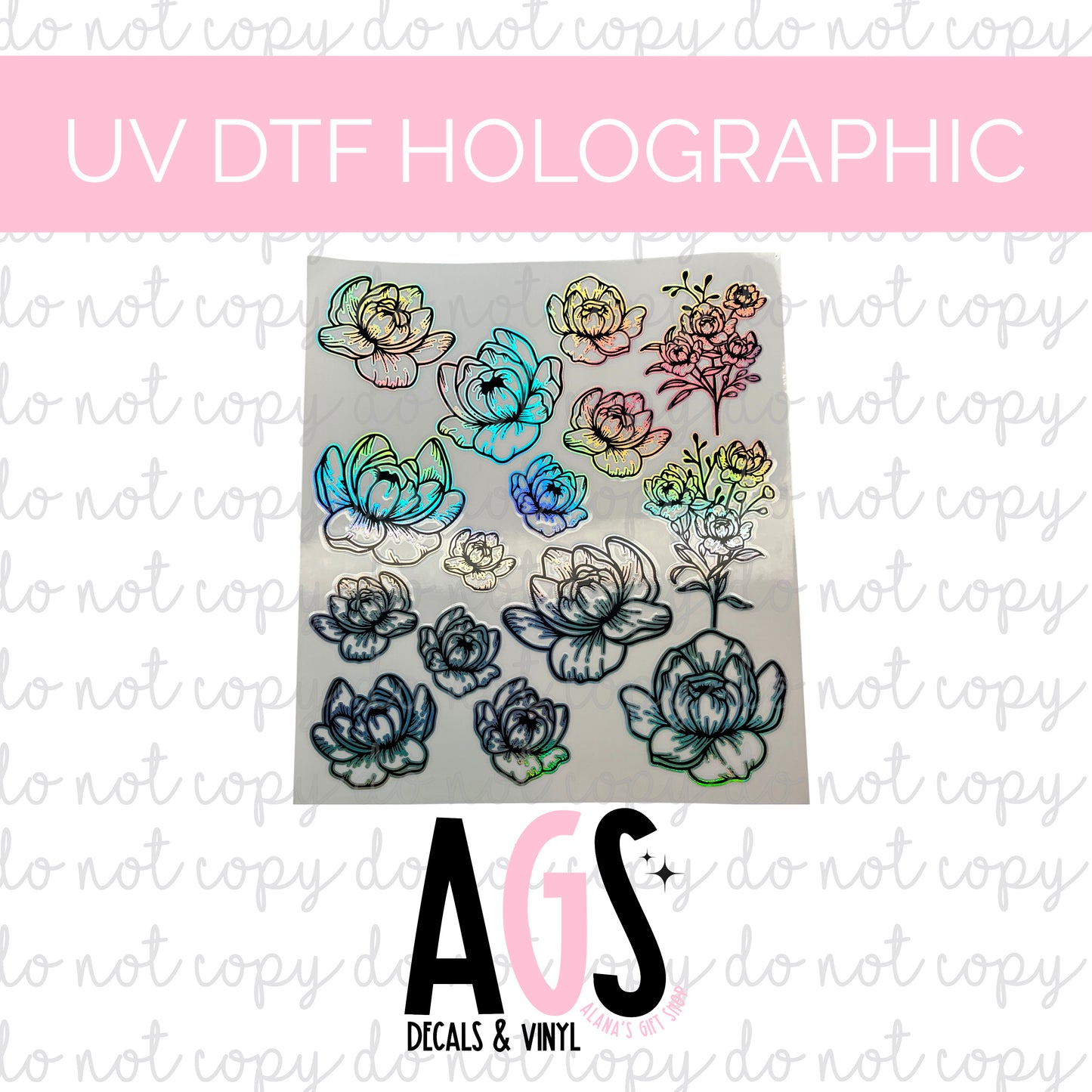 UV DTF SHEET HOLOGRAPHIC- Peonies