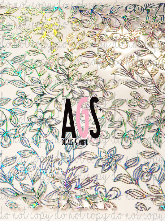 METALLIC UV DTF SHEET 033 Drawn Flower Pattern - Laser Silver