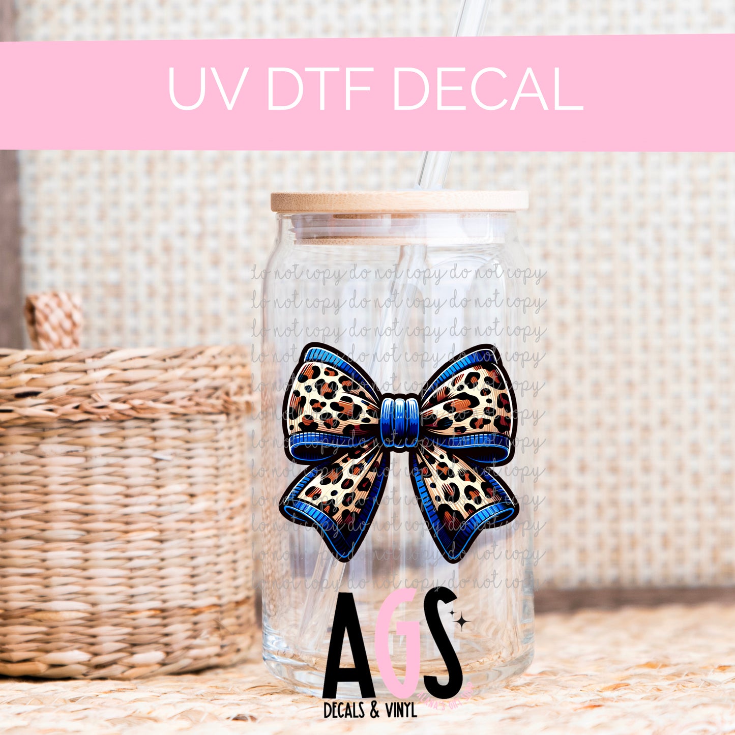 UV DTF DECAL 093 Blue & Leopard Bow