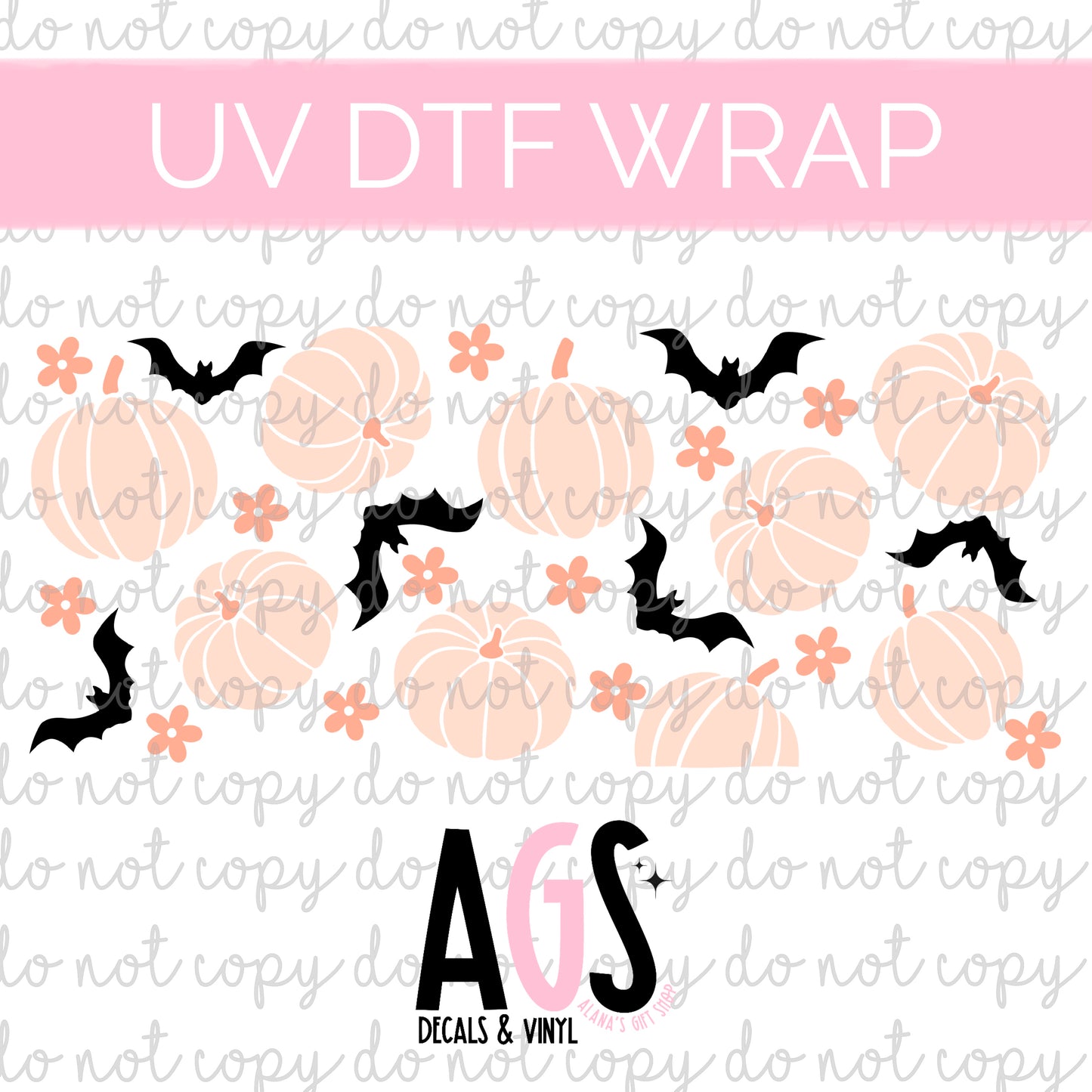 UV DTF WRAP 017 Peach Pumpkin Bats