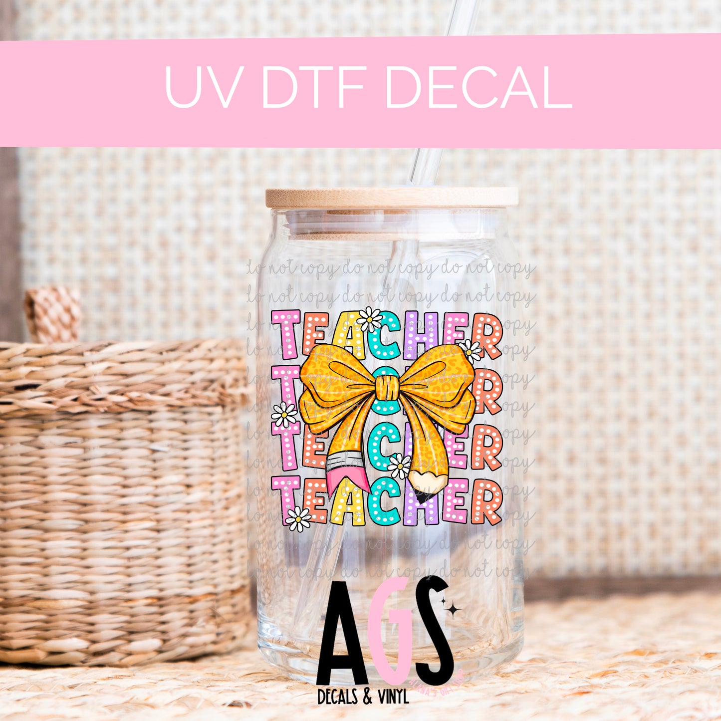 UV DTF DECAL 089 Teacher Bow Pencil