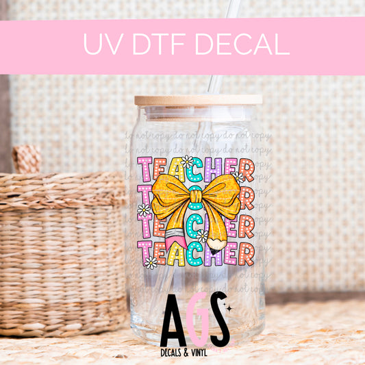 UV DTF DECAL 089 Teacher Bow Pencil