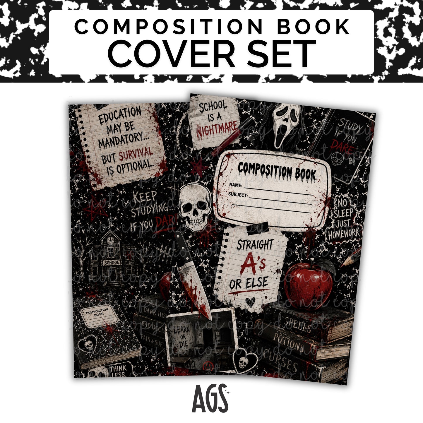 COMPOSITION NOTEBOOK COVER SET - 049 Scary Education