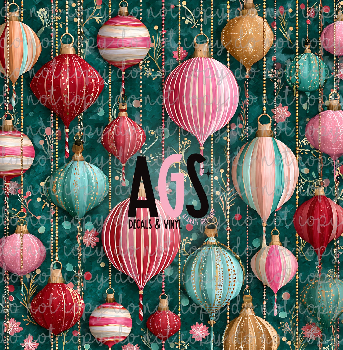 1888 Teal & Pink Ornaments