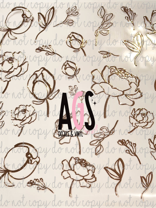 METALLIC UV DTF SHEET 036 Flowers - Rose Gold