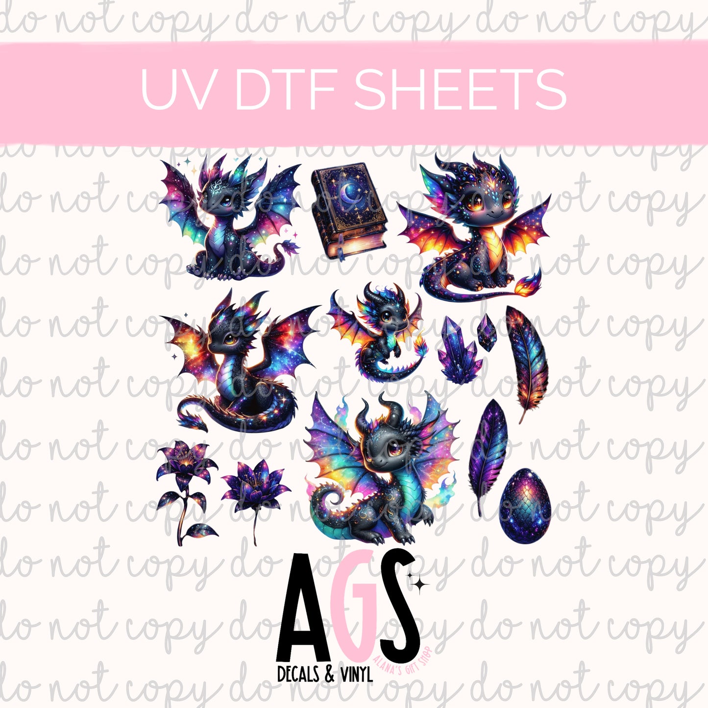 UV DTF SHEET 090 Dark Rainbow Dragons