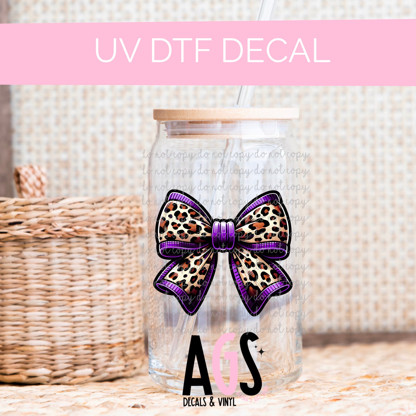 UV DTF DECAL 095 Purple & Leopard Bow