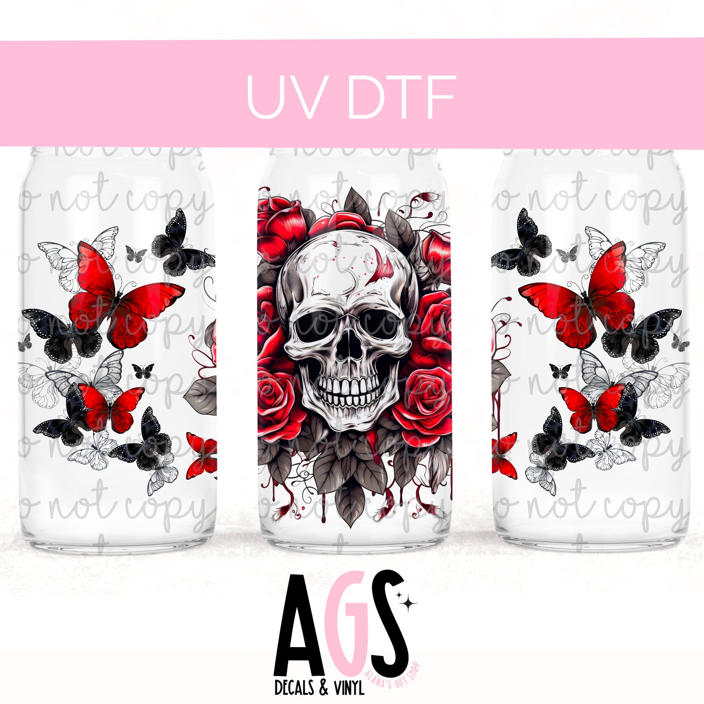 UV DTF WRAP-015 Red Roses Skull