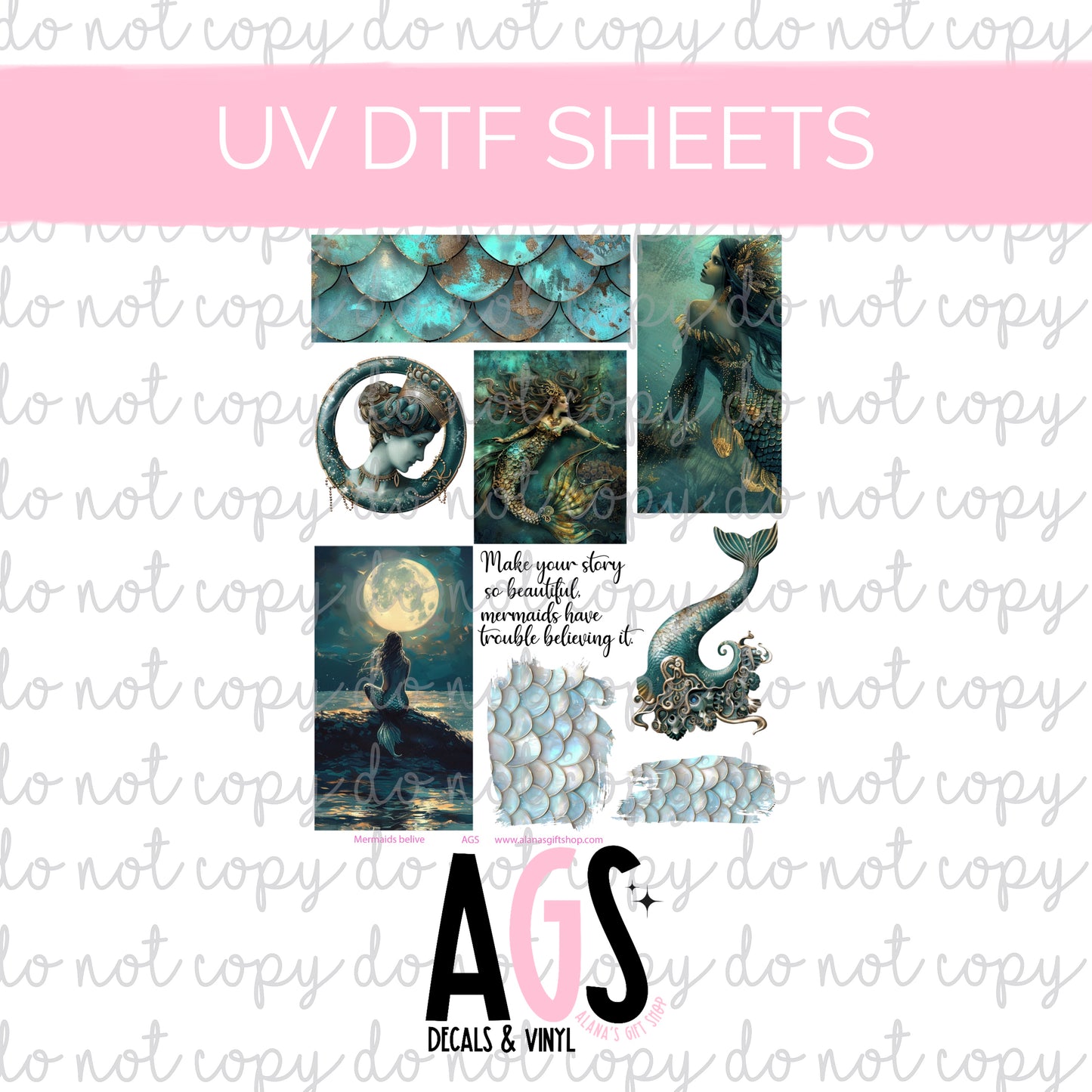 UV DTF SHEET 014 Mermaids Believe Feb Box