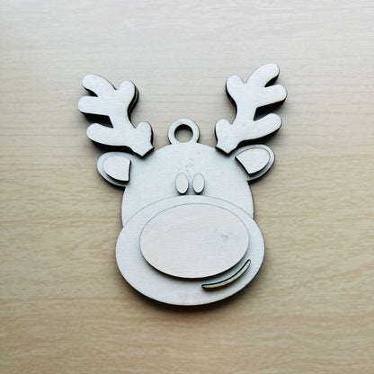 Blank 3D Reindeer Face Christmas Ornaments