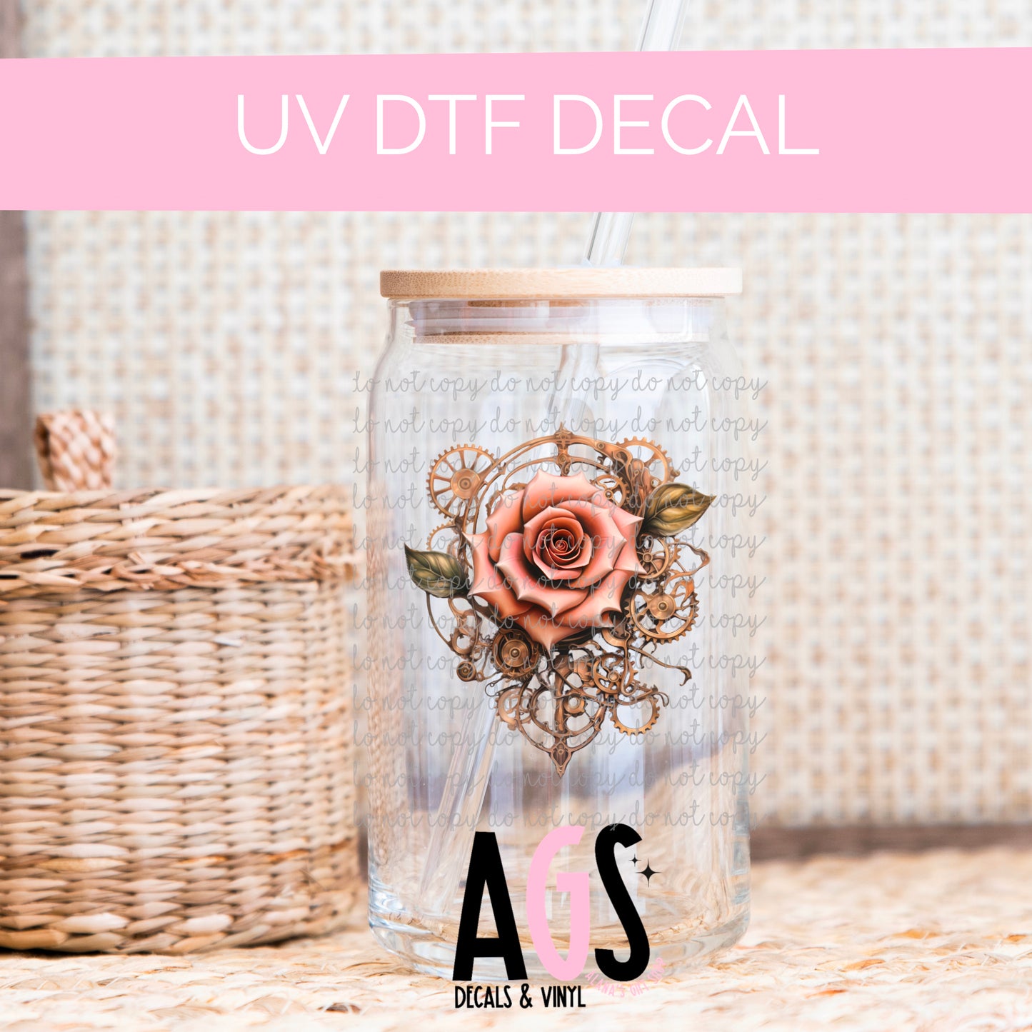 UV DTF DECAL- 018 Gears & Roses