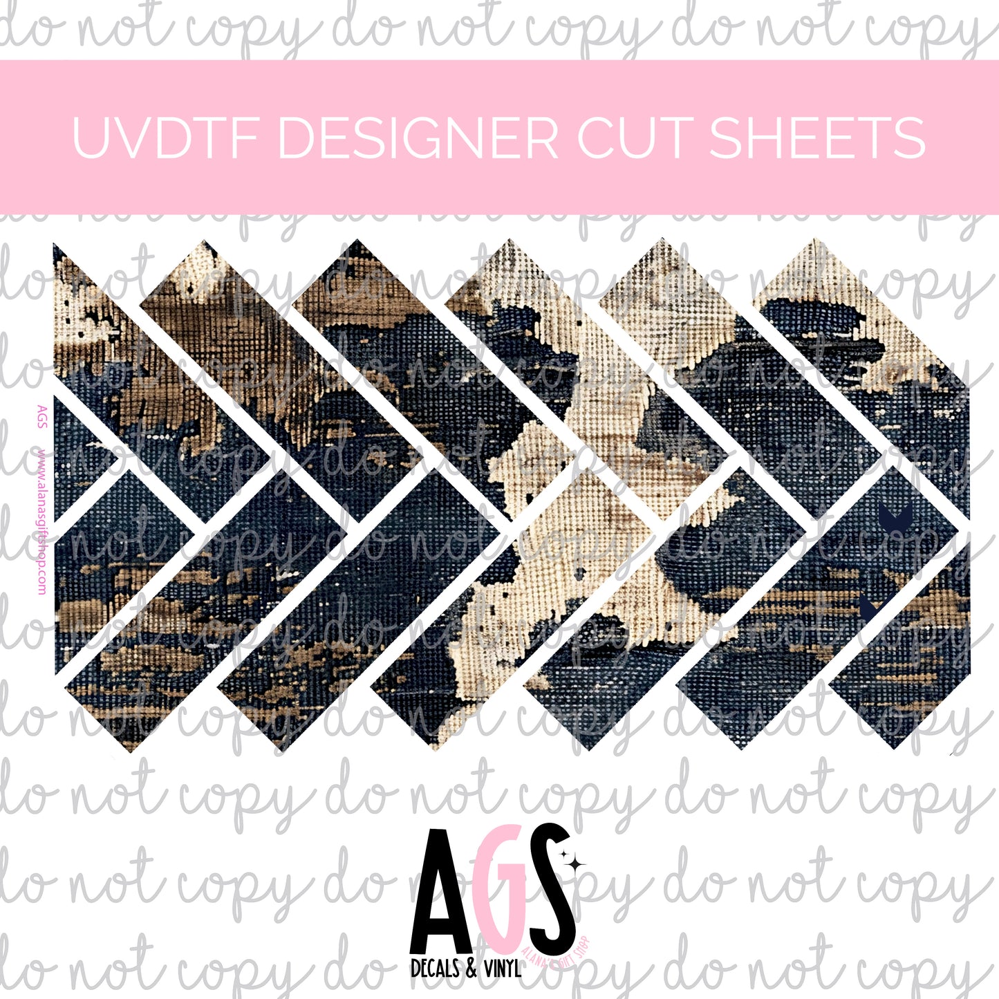 UV DTF DESIGNER CUT SHEETS 06 Herringbone Cowhide Jeans