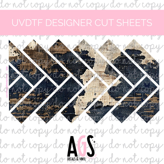 UV DTF DESIGNER CUT SHEETS 06 Herringbone Cowhide Jeans