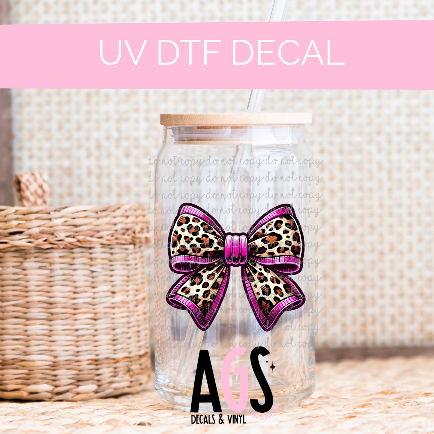 UV DTF DECAL 094 Pink & Leopard Bow