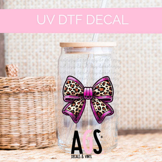 UV DTF DECAL 094 Pink & Leopard Bow