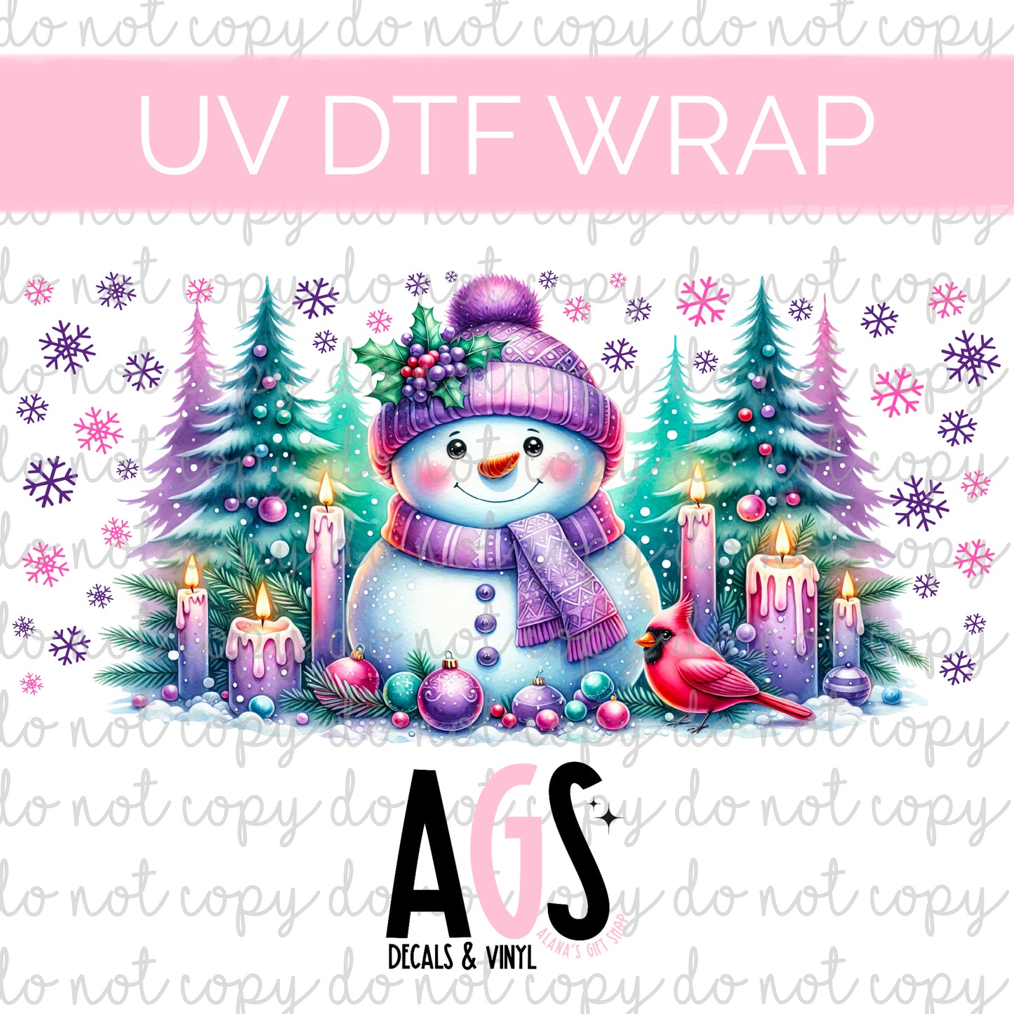 UV DTF WRAP 172 Snowman In Purple Hat