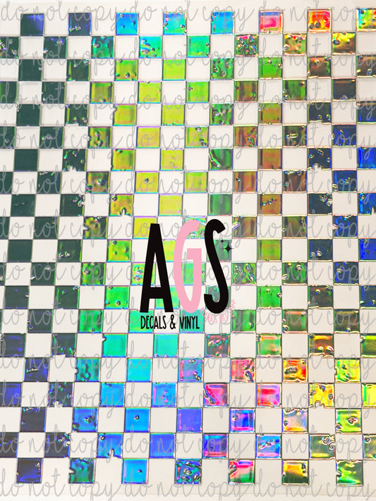 METALLIC UV DTF SHEET 035 Distressed Checker - Laser Silver