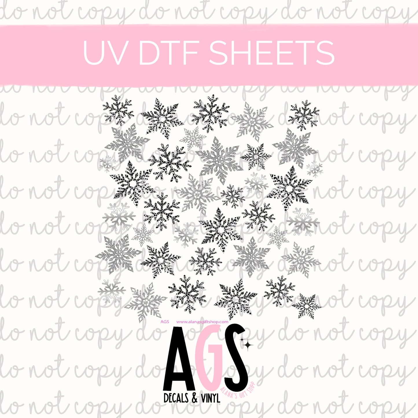 UV DTF SHEET 050 Silver Snowflakes