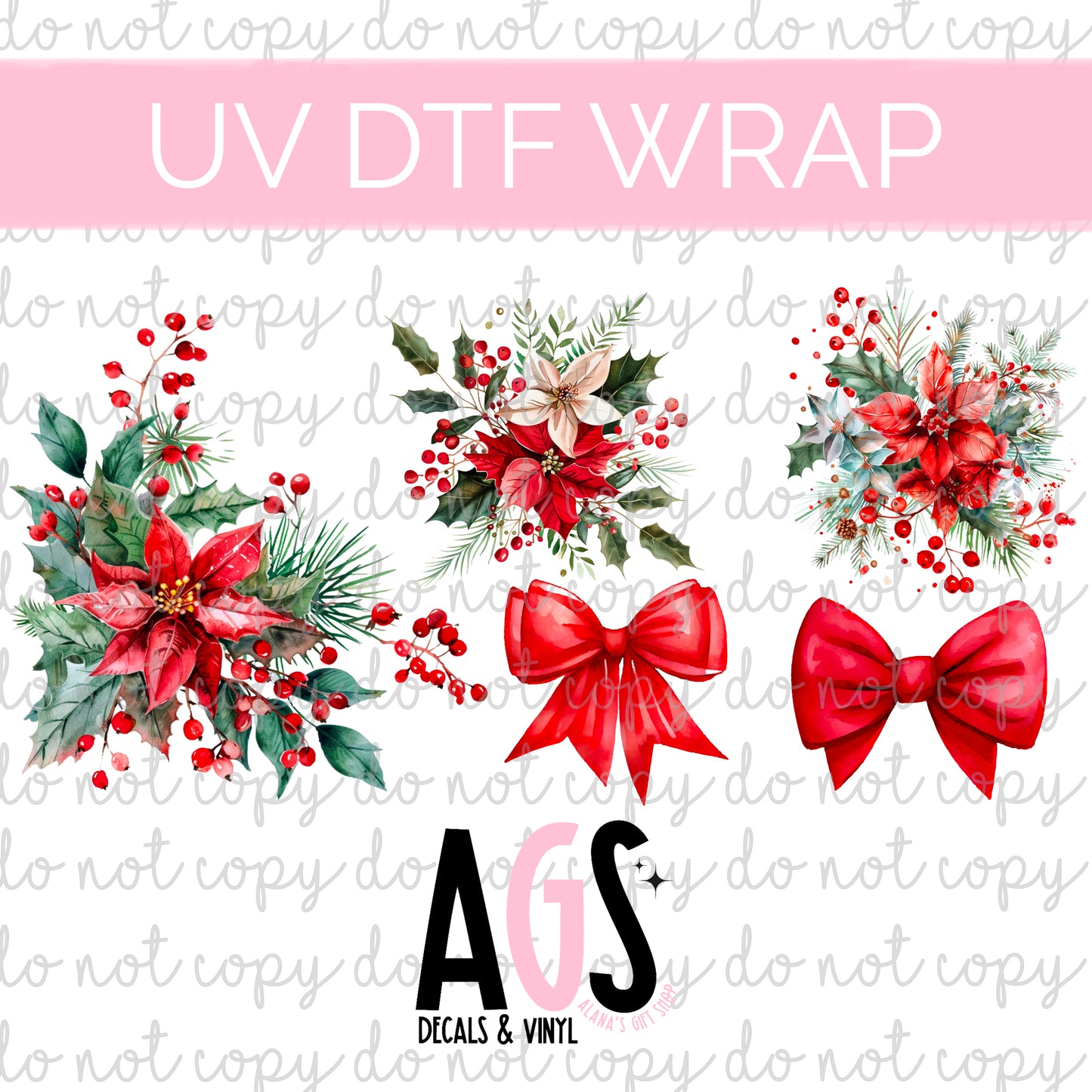 UV DTF WRAP-066 Poinsettias & Bows