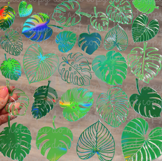 METALLIC UV DTF SHEET 062 Green Monstera - Rainbow Holo