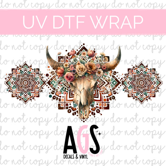 UV DTF WRAP 043 Boho Aztech Cow Skull