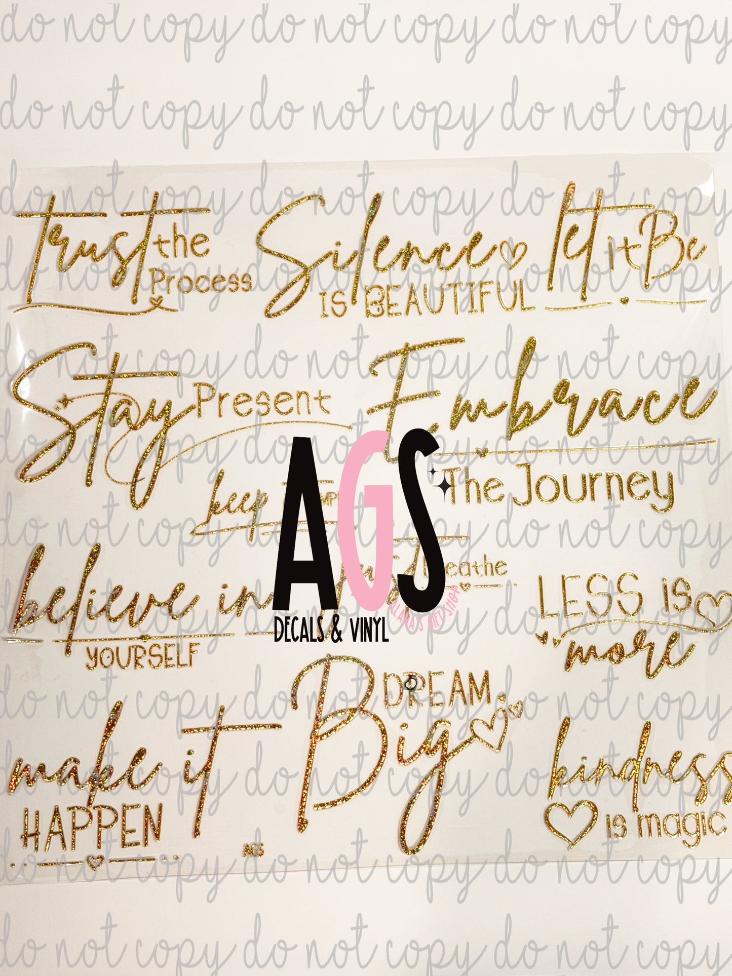 METALLIC UV DTF SHEET 019 Uplifting Quotes - Gold Shimmer