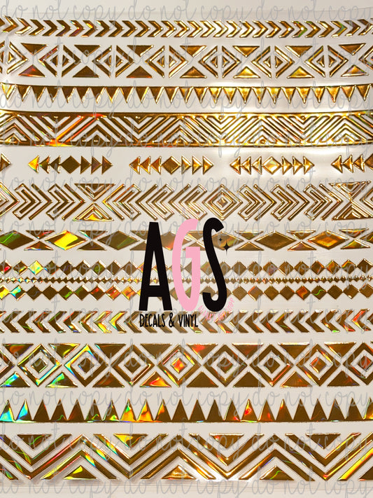 METALLIC UV DTF SHEET 032 Aztech Pattern - Laser Gold