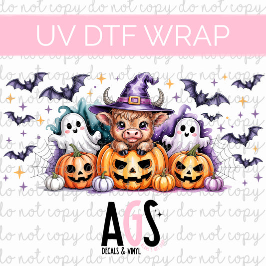 UV DTF WRAP 176 Highland Cow Halloween & Bats