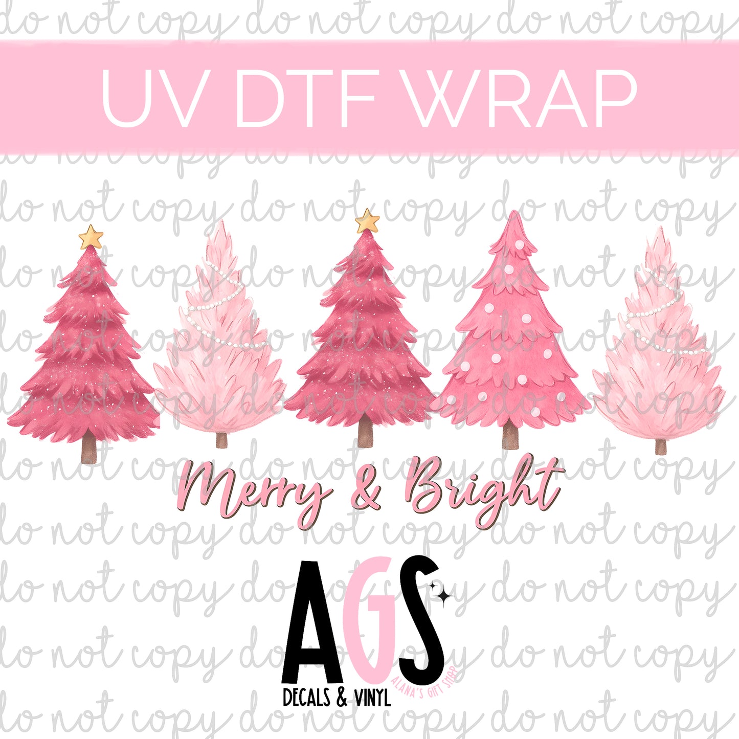 UV DTF WRAP 036 Merry & Bright Pink Trees