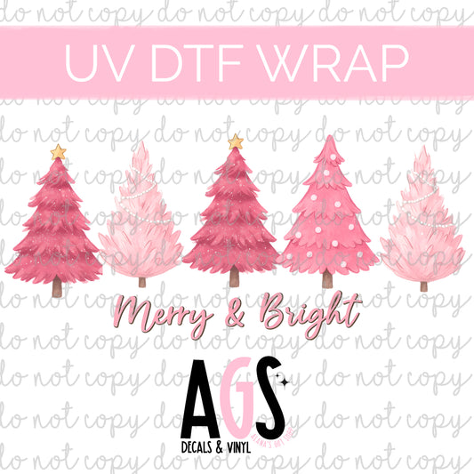 UV DTF WRAP 036 Merry & Bright Pink Trees