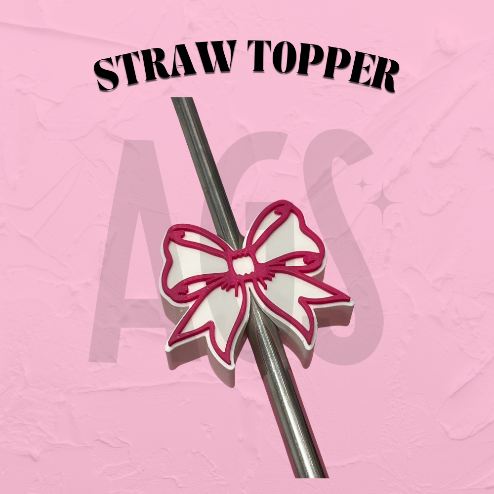 3D Printed Straw Toppers- 002 White & Pink Heart