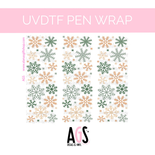 PEN WRAP 065 - Green & Tan Snowflakes