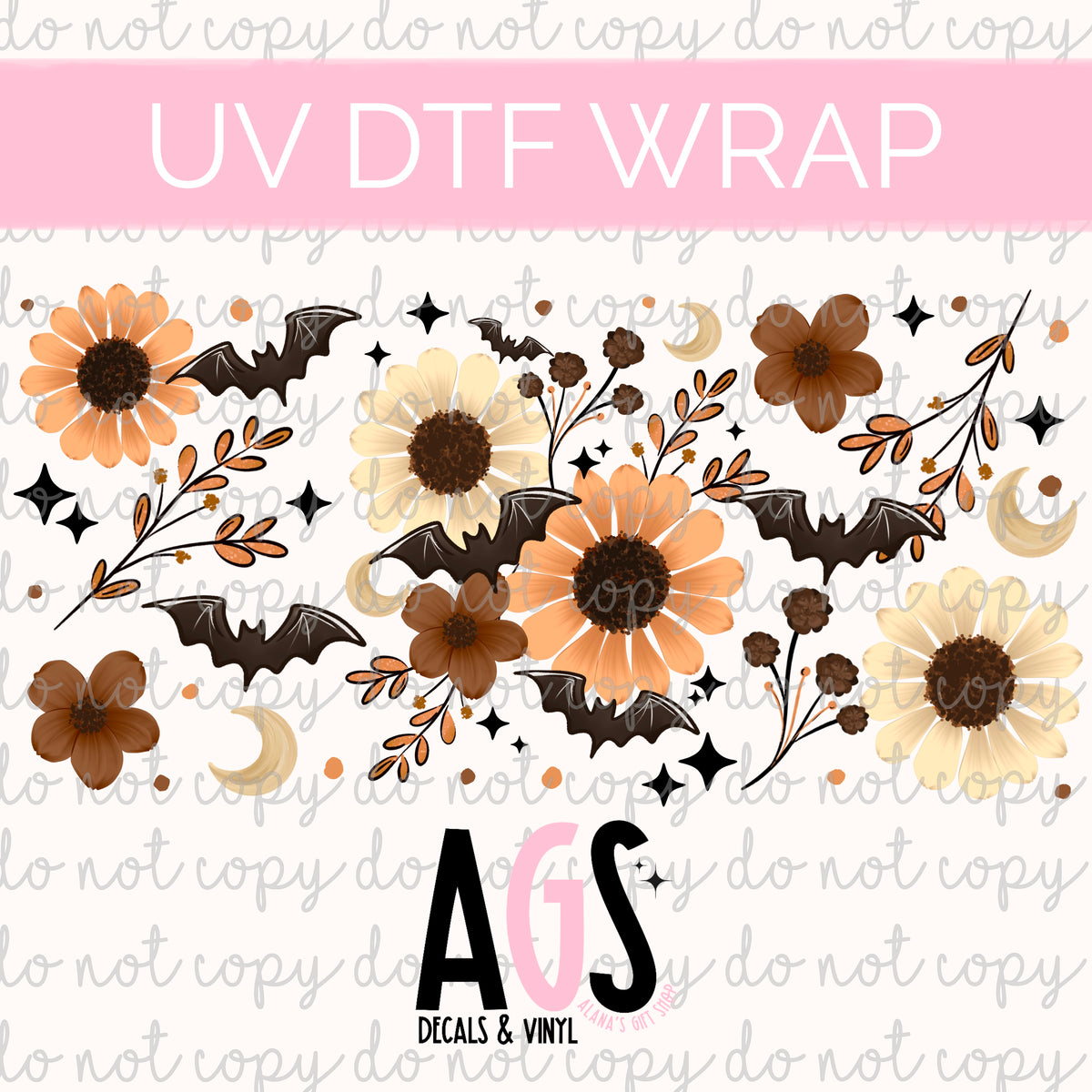 UV DTF WRAP 177 Spooky Season Bat Floral