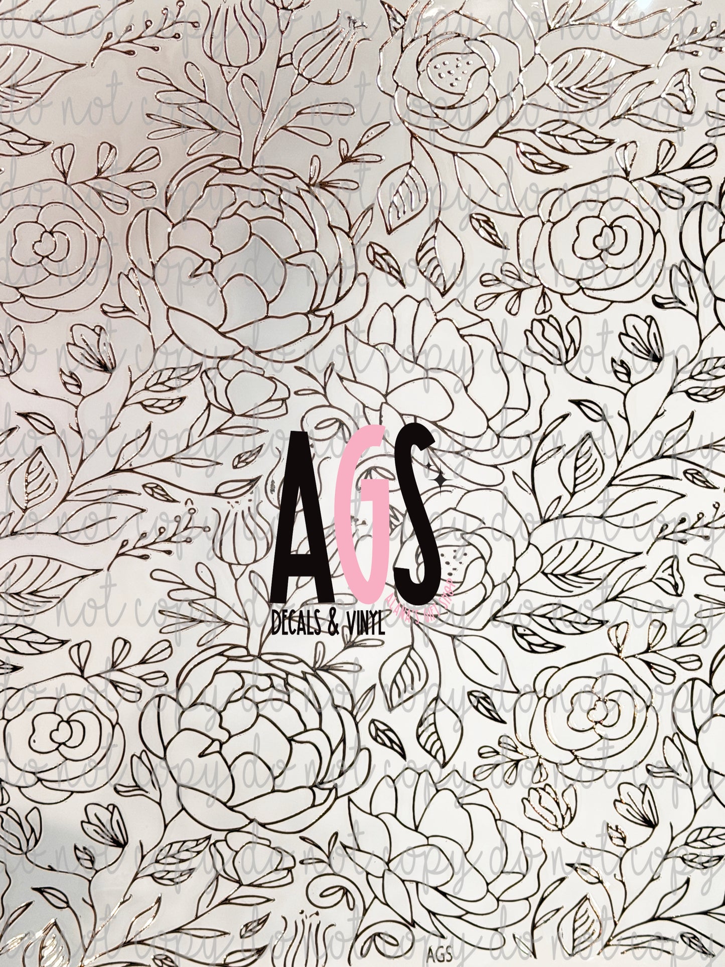 METALLIC UV DTF SHEET 017 Peonies - Rose Gold