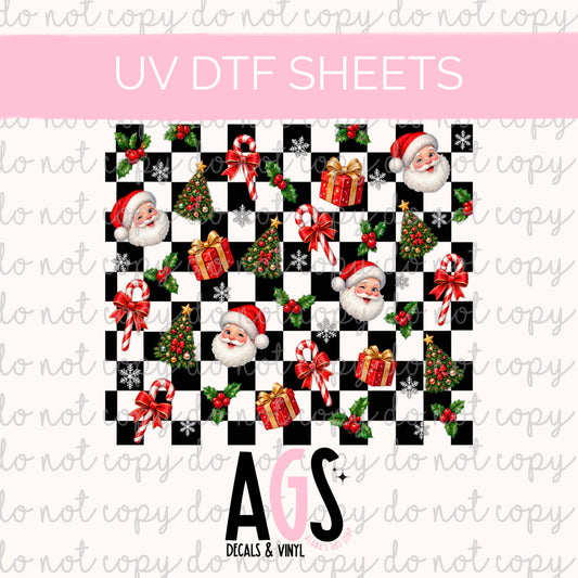 UV DTF SHEET 108 Festive Santa Checkerboard - Tumbler Wraps