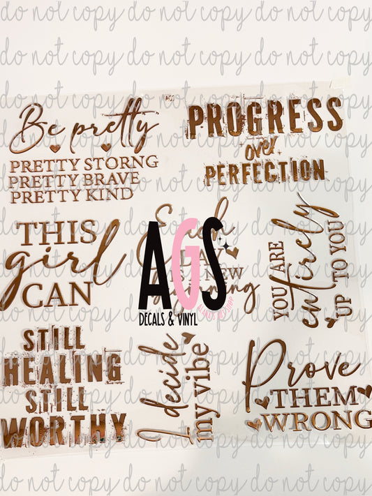 METALLIC UV DTF SHEET 020 Growth Quotes - Rose Gold