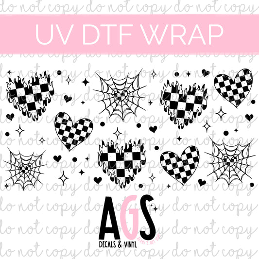 UV DTF WRAP 032 Checker Hearts Black & White